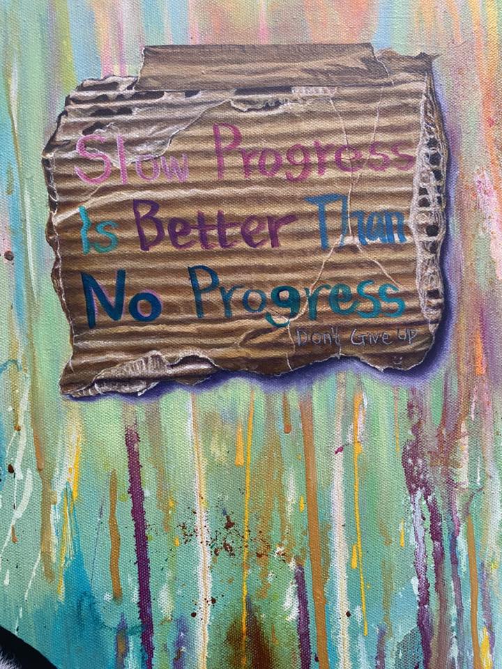 "Slow Progress" Thinking Bear - Original Mixed Media Painting