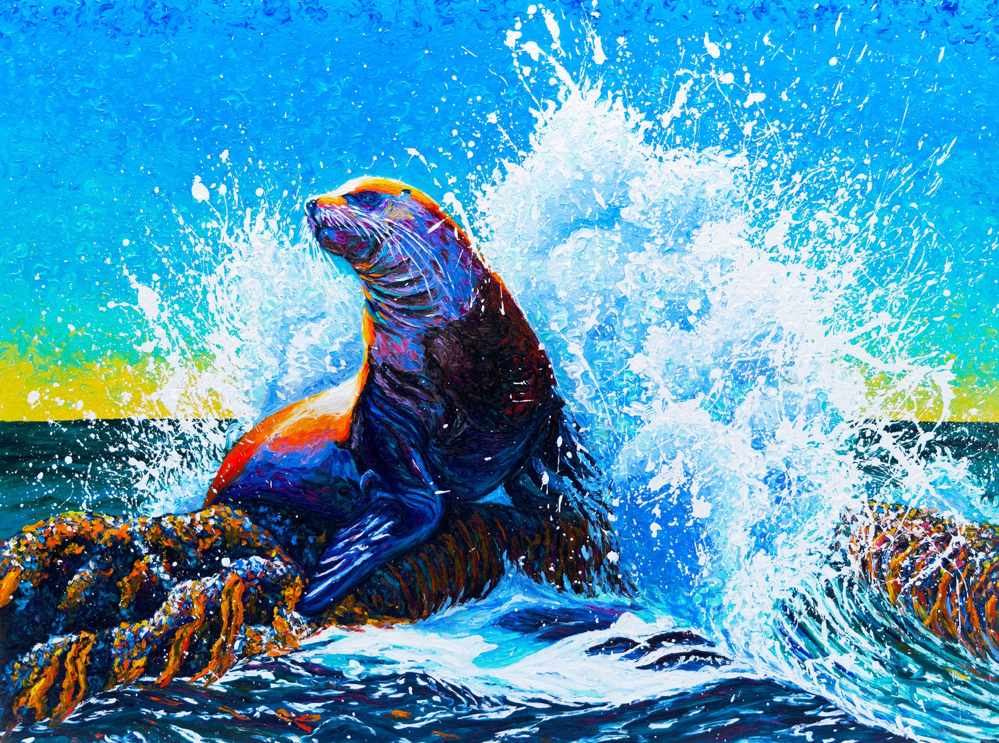 "Come What May, And Love It." - Sea Lion On The Rock - Original Oil Finger Painting