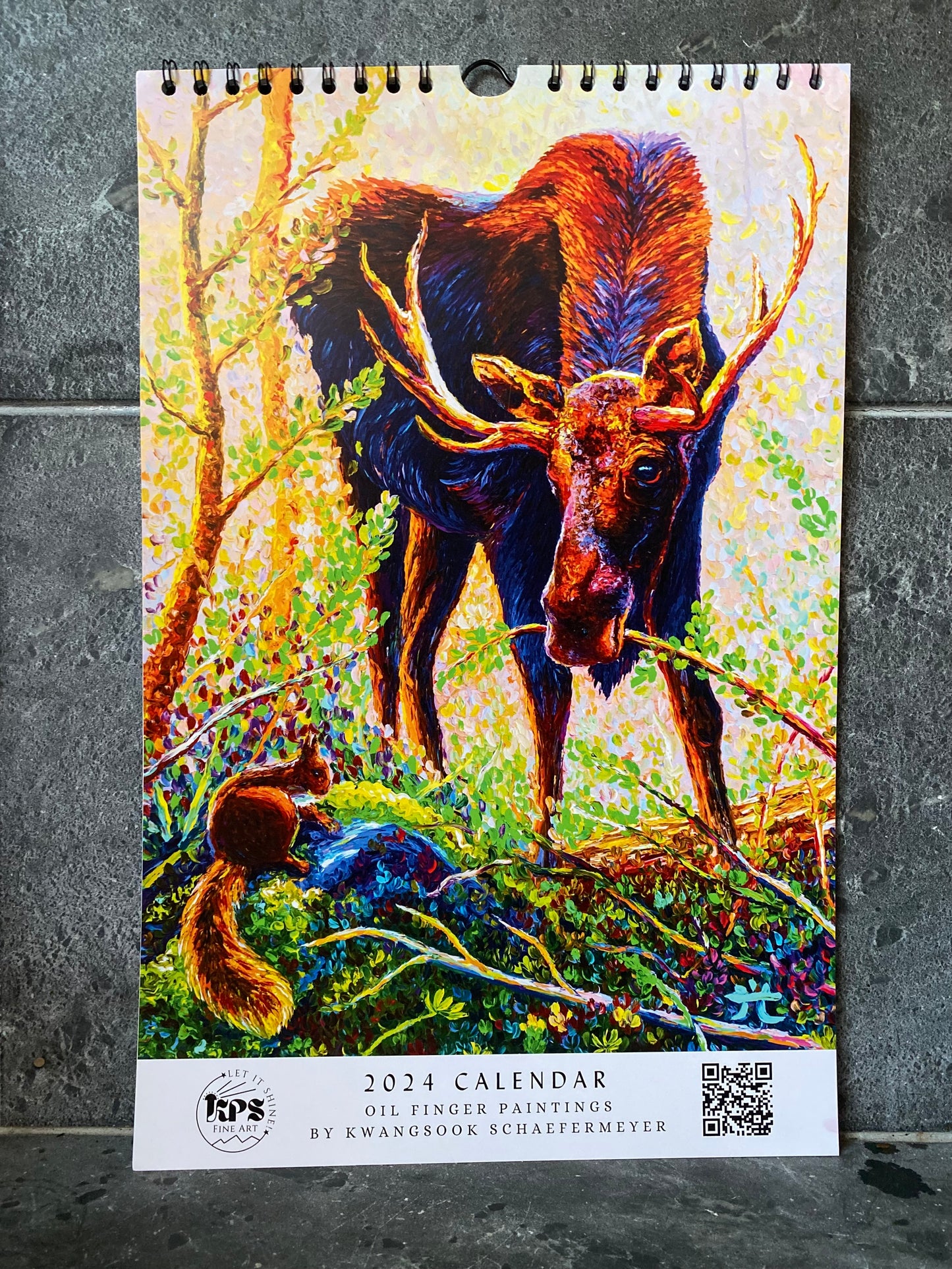 * 2024 Fine Art Calendar - 11x17” Wall calendar - 6x9” Desk Calendar - Collection of Wildlife Oil Finger Paintings