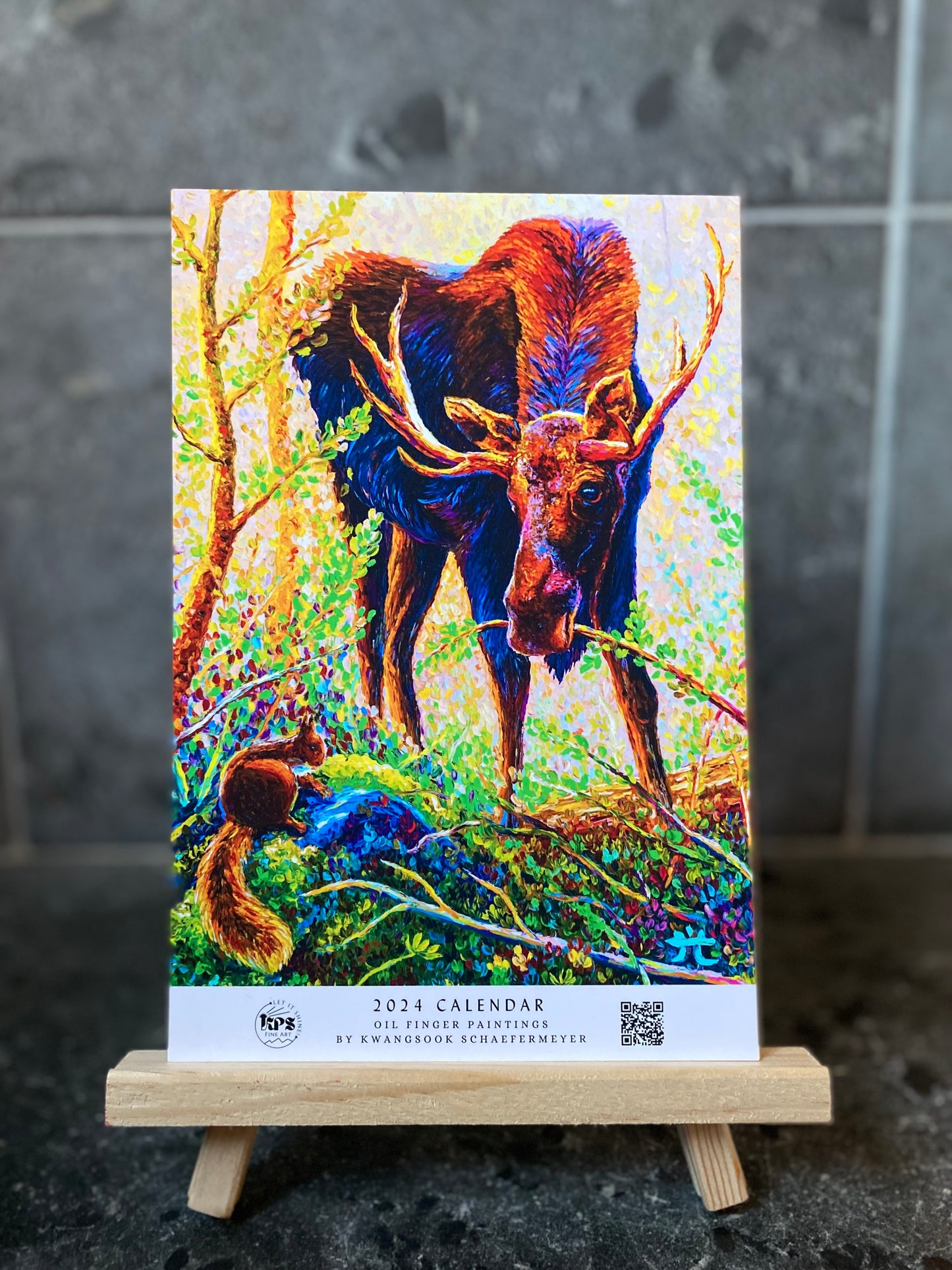 * 2024 Fine Art Calendar - 11x17” Wall calendar - 6x9” Desk Calendar - Collection of Wildlife Oil Finger Paintings