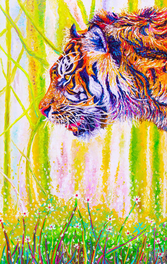 "Tiger In the wood" - Original Oil Finger Painting