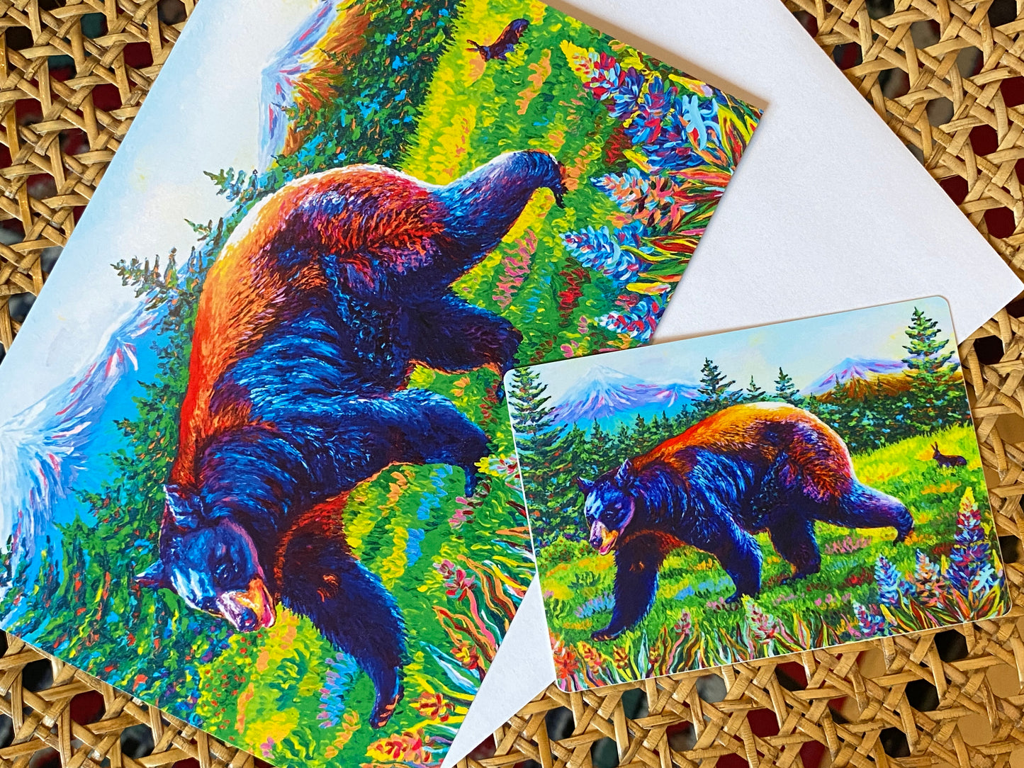 "Are we there yet?" Bear and Rabbit Greeting Card for all occasion - Fine Art Greeting Card