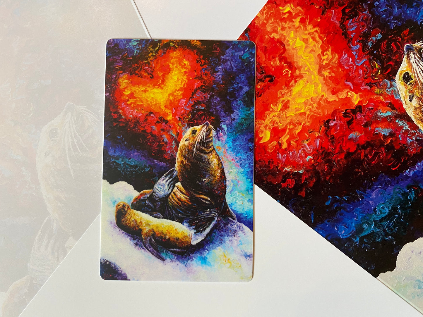 "Mama's love" Sea Lions on the rock Greeting Card for all occasion - Fine Art Greeting Card