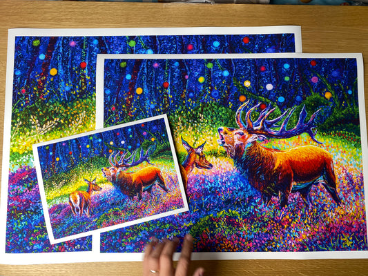 "Oh, dear" Deer Oil Finger Painting - Giclée Fine Art Print