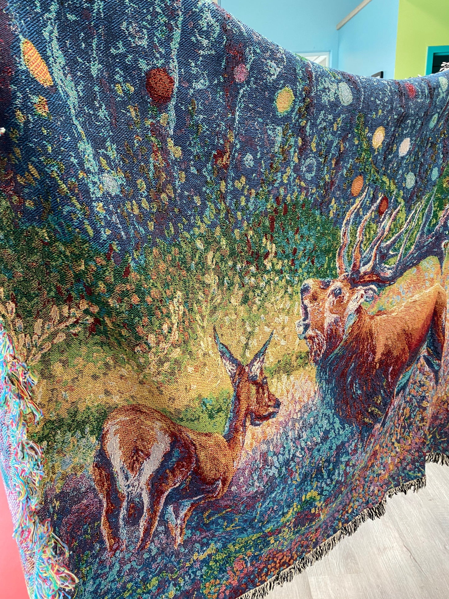 “Oh, Dear" Deer in the Magic Forest - Oil Finger Painting - Woven Tapestry Blanket - wall art Tapestry