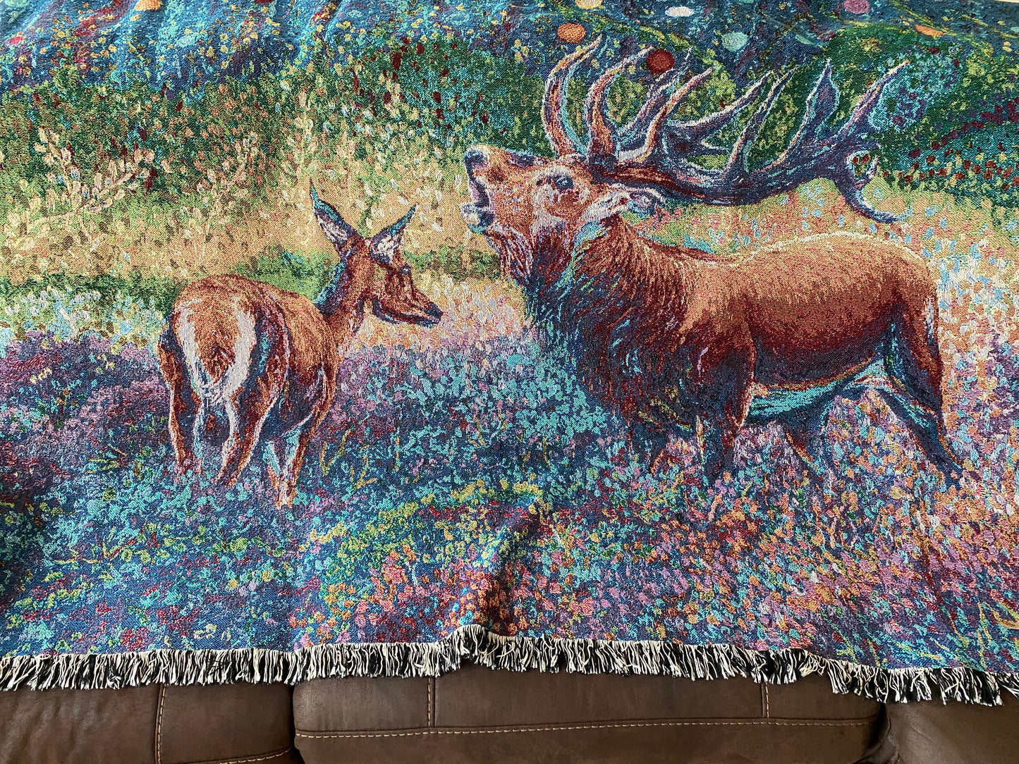 “Oh, Dear" Deer in the Magic Forest - Oil Finger Painting - Woven Tapestry Blanket - wall art Tapestry