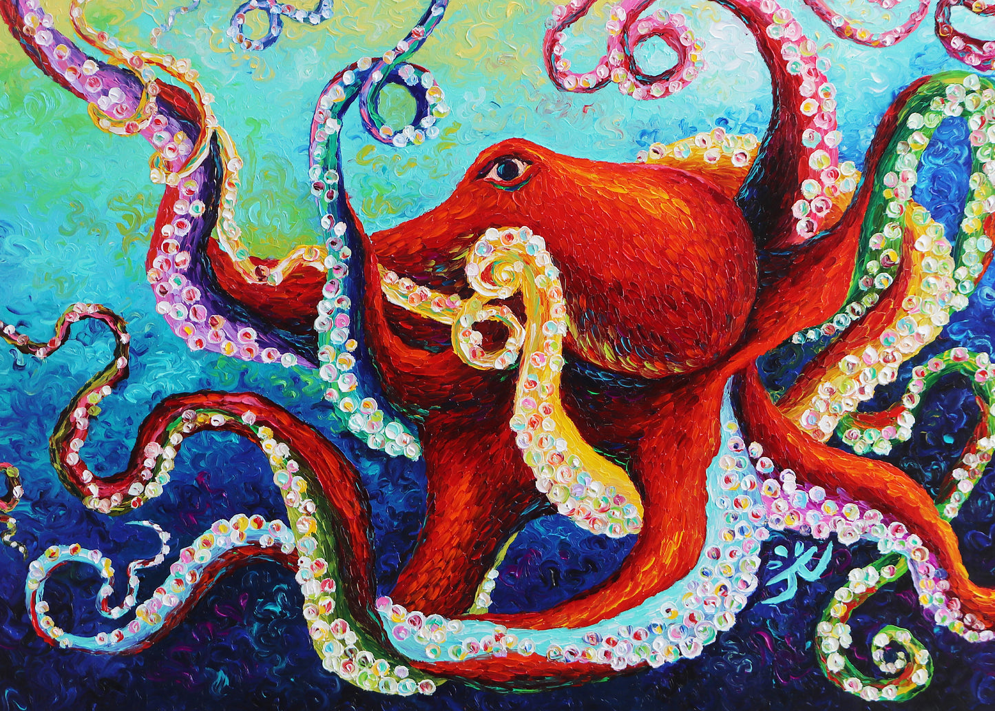 "My Giant Red Octopus" Octopus- original oil finger painting