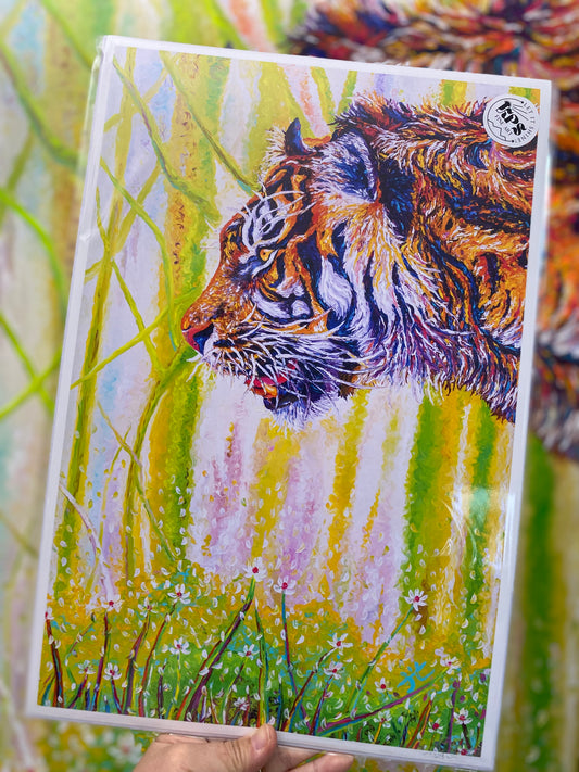 "Tiger in the woods"of Oil Finger Painting - Giclée Fine Art Print