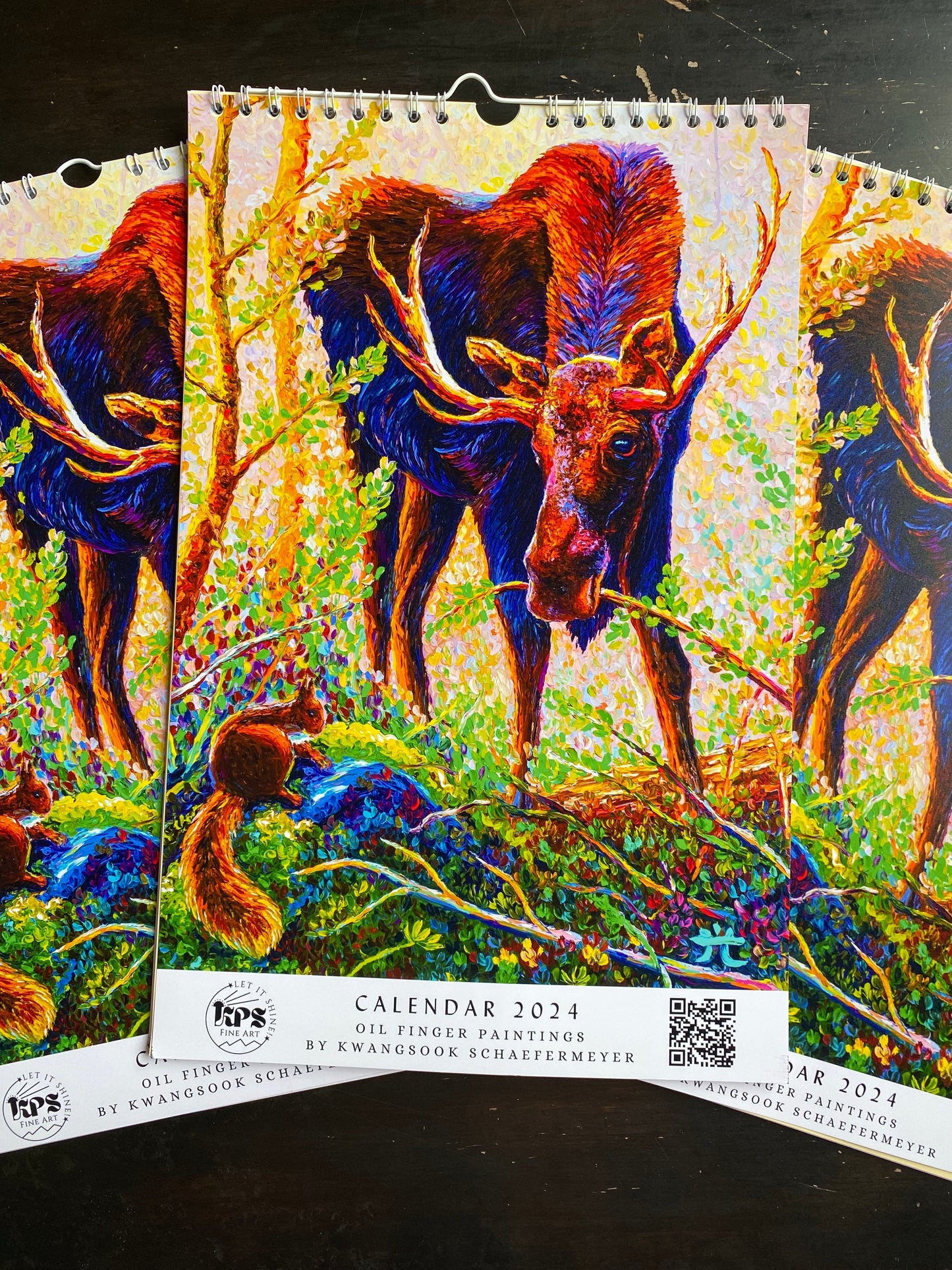 * 2024 Fine Art Calendar - 11x17” Wall calendar - 6x9” Desk Calendar - Collection of Wildlife Oil Finger Paintings