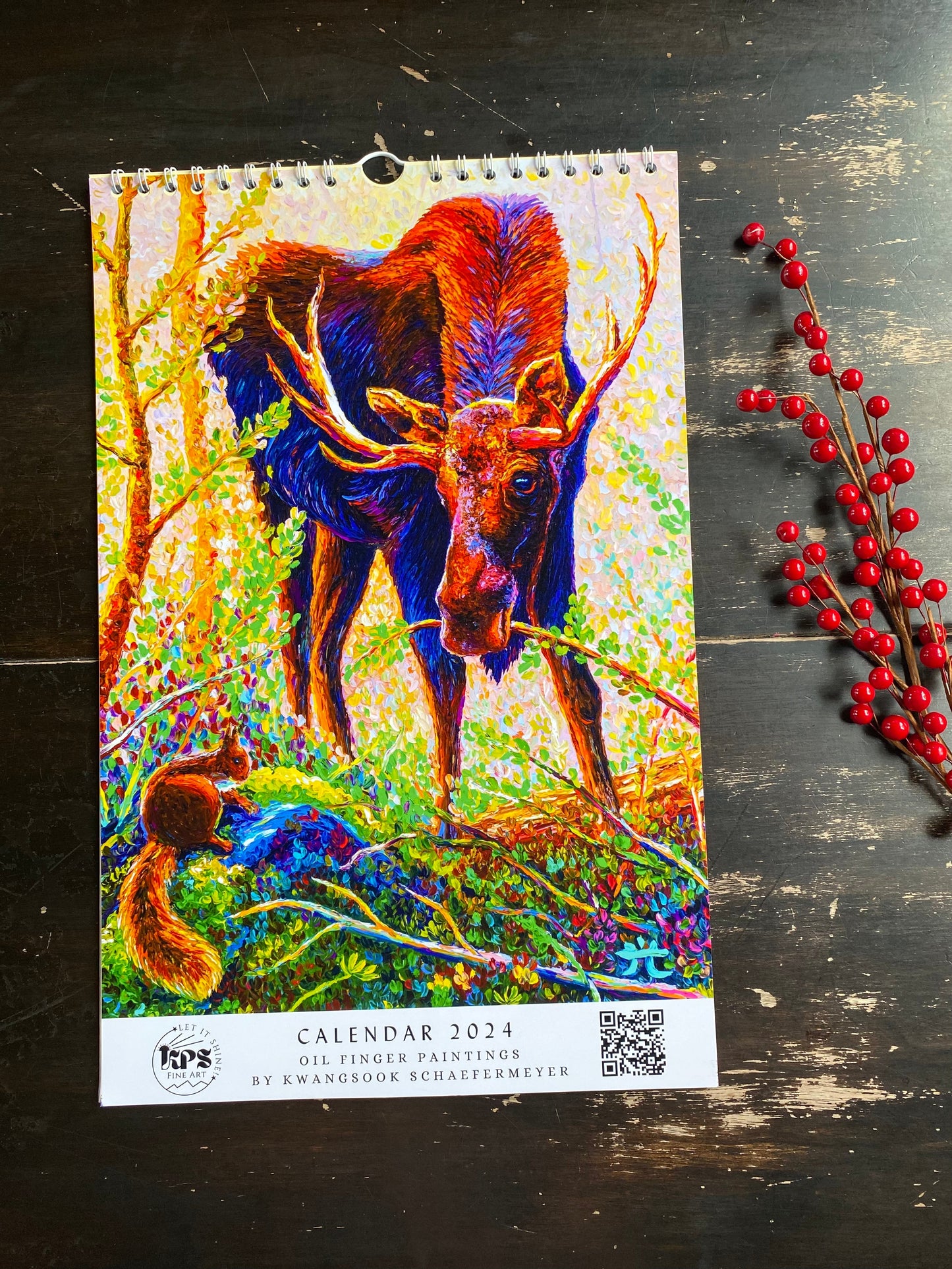 * 2024 Fine Art Calendar - 11x17” Wall calendar - 6x9” Desk Calendar - Collection of Wildlife Oil Finger Paintings