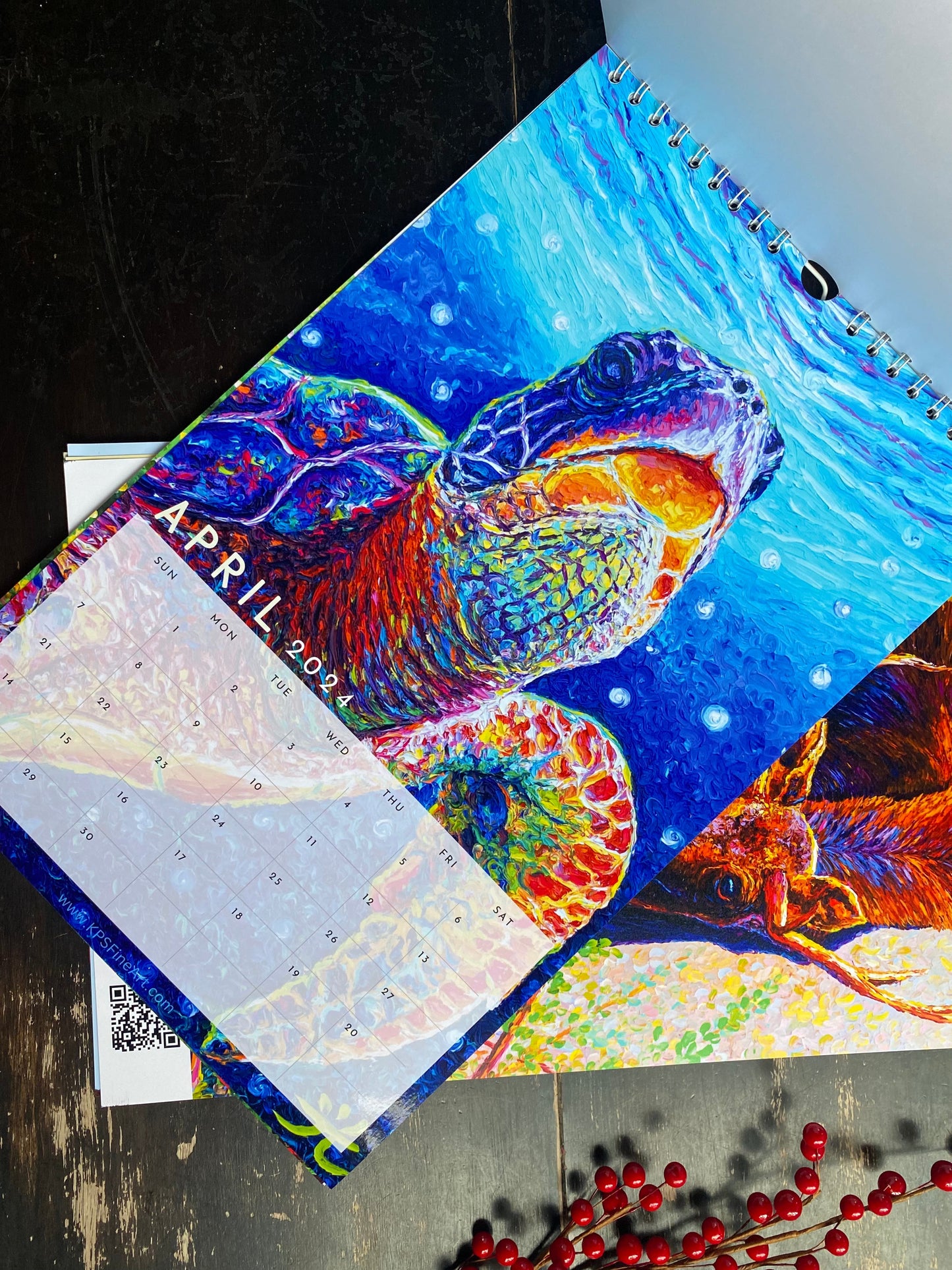 * 2024 Fine Art Calendar - 11x17” Wall calendar - 6x9” Desk Calendar - Collection of Wildlife Oil Finger Paintings