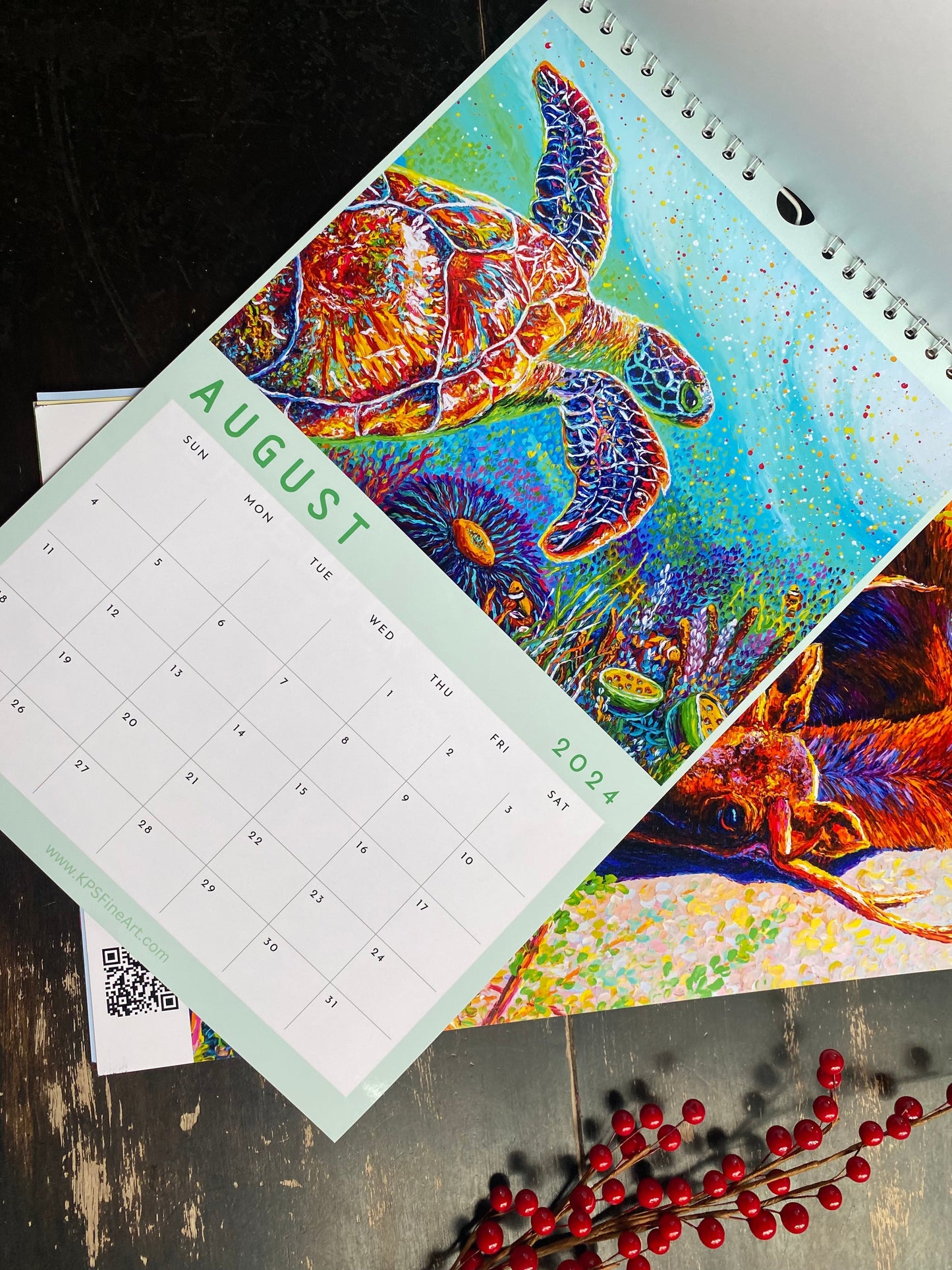 * 2024 Fine Art Calendar - 11x17” Wall calendar - 6x9” Desk Calendar - Collection of Wildlife Oil Finger Paintings