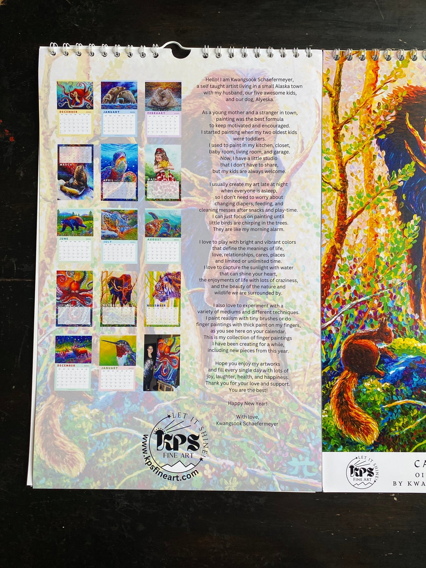 * 2024 Fine Art Calendar - 11x17” Wall calendar - 6x9” Desk Calendar - Collection of Wildlife Oil Finger Paintings