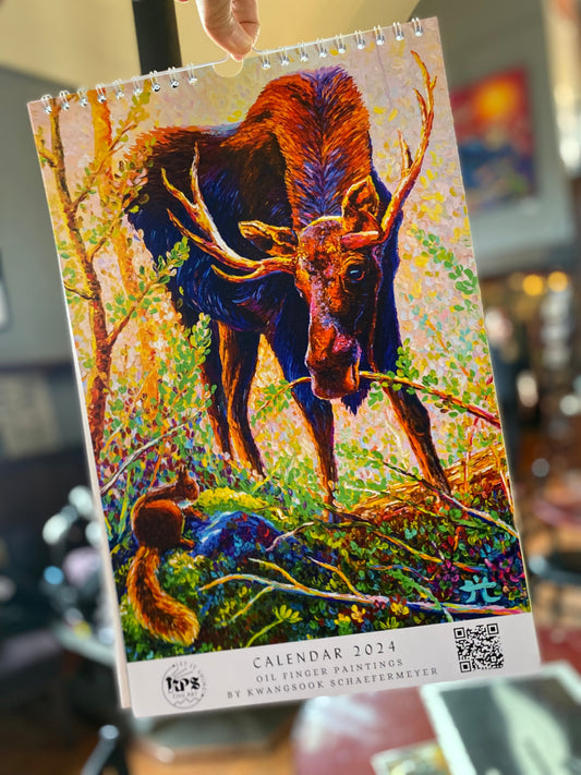 Combo of 2024 Fine Art Calendars - Wall Calendar 2024 art - Desk Calendar- Collection of Wildlife Oil Finger Paintings by KPS