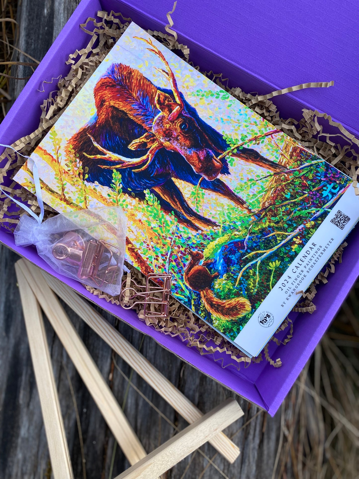 * 2024 Fine Art Calendar - 11x17” Wall calendar - 6x9” Desk Calendar - Collection of Wildlife Oil Finger Paintings