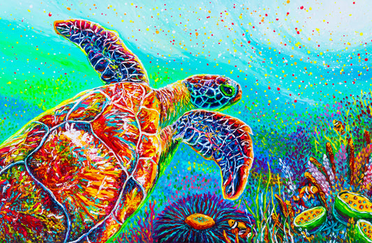 "Be Still" Green Sea Turtle and Friends - Canvas Print & Metal Print