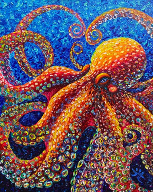 "Octopus" -  Original Oil Finger Painting