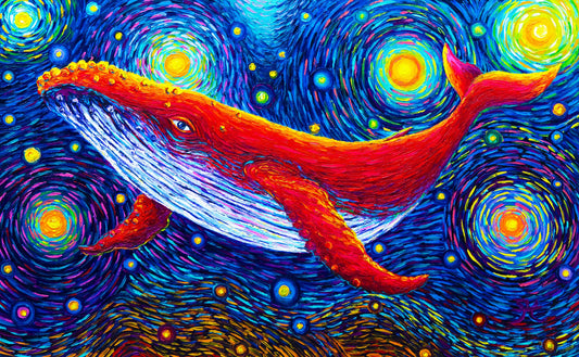 "The Red Whale's Dream"  - Whale 2 - Original Oil Finger Painting