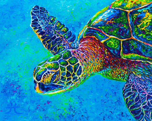 "Green Sea Turtle" -  Original Oil Finger Painting