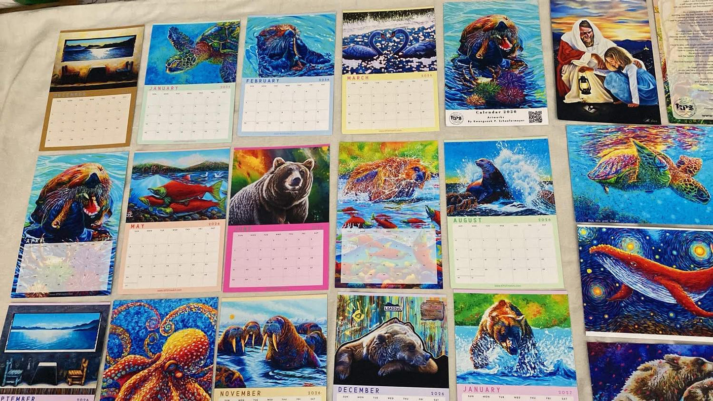2026 Mini Art Calendar - 6x9” Collection of Wildlife Oil Finger Paintings and Mixed Media Art