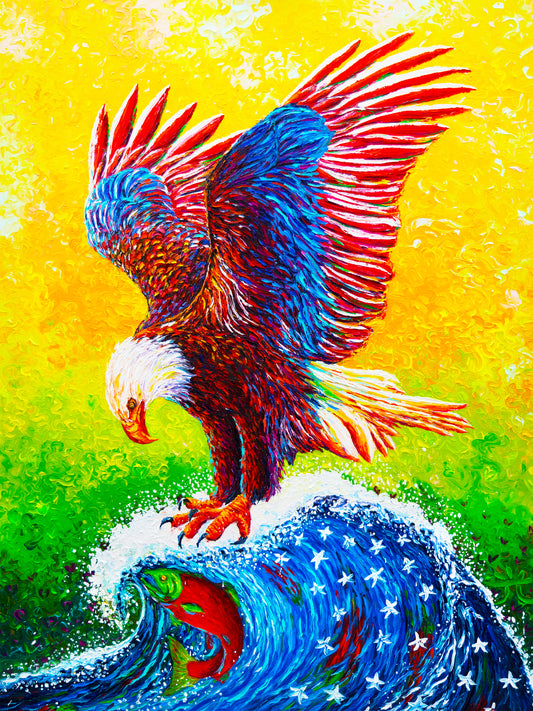 "Freedom is Not Free" Eagle in Alaska - Original Oil Finger Painting