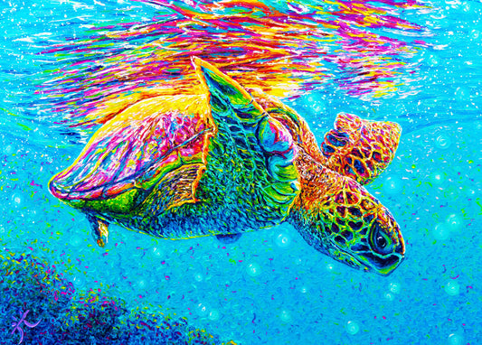 "Dive into your dreams" Green Sea Turtle - Giclée Fine Art Print