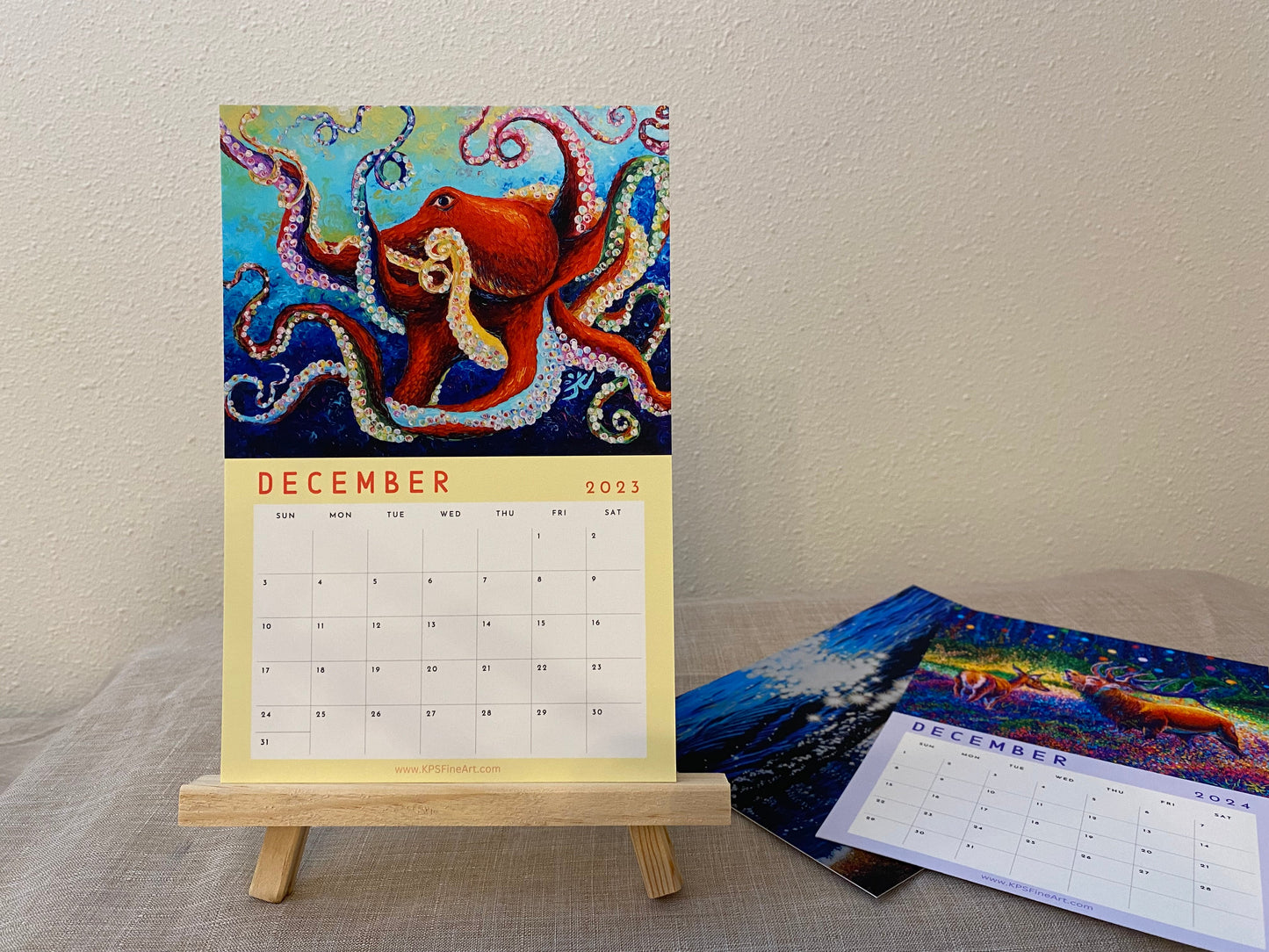 * 2024 Fine Art Calendar - 11x17” Wall calendar - 6x9”  Desk Calendar - Collection of Wildlife Oil Finger Paintings