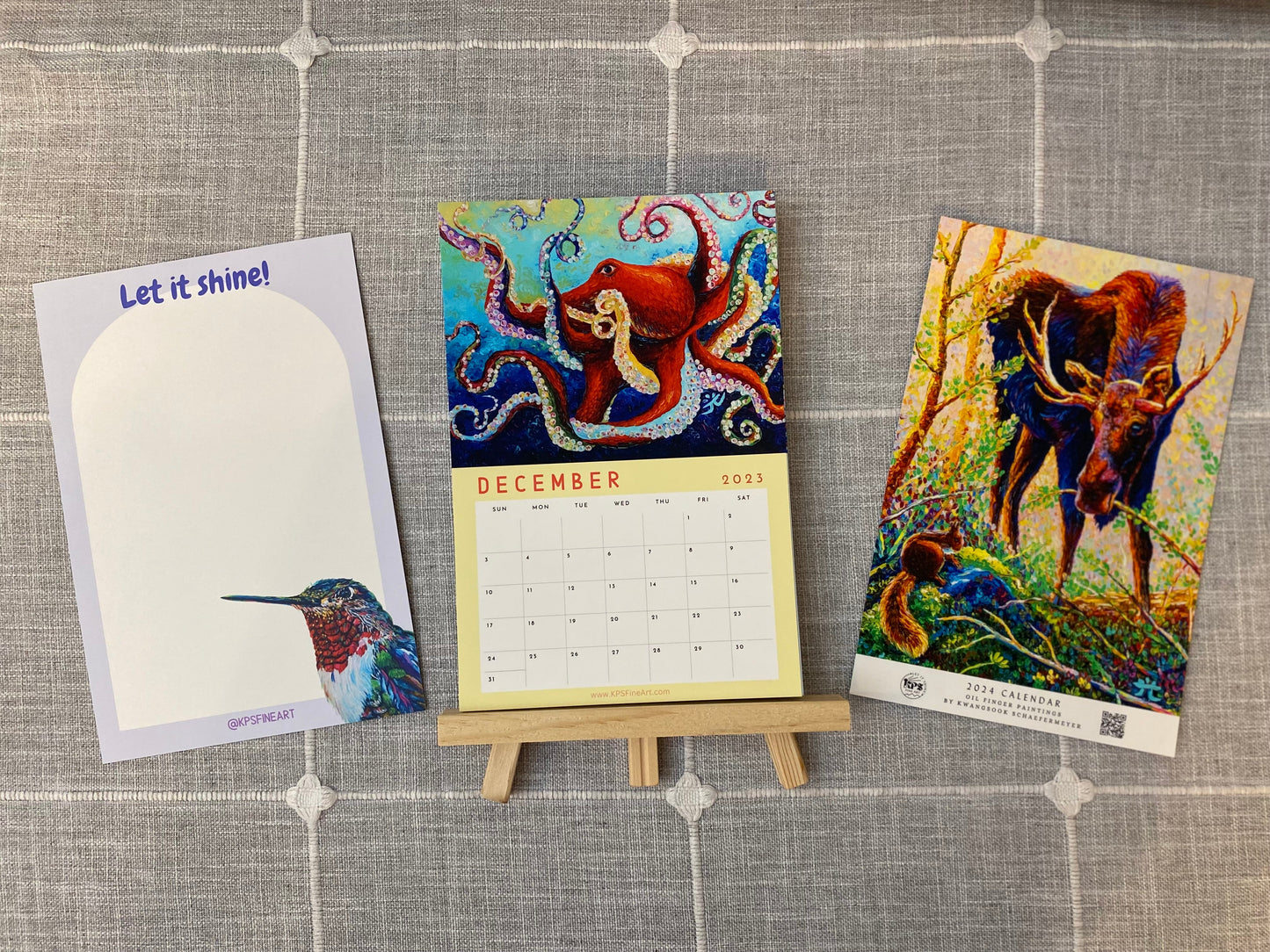 * 2024 Fine Art Calendar - 11x17” Wall calendar - 6x9”  Desk Calendar - Collection of Wildlife Oil Finger Paintings