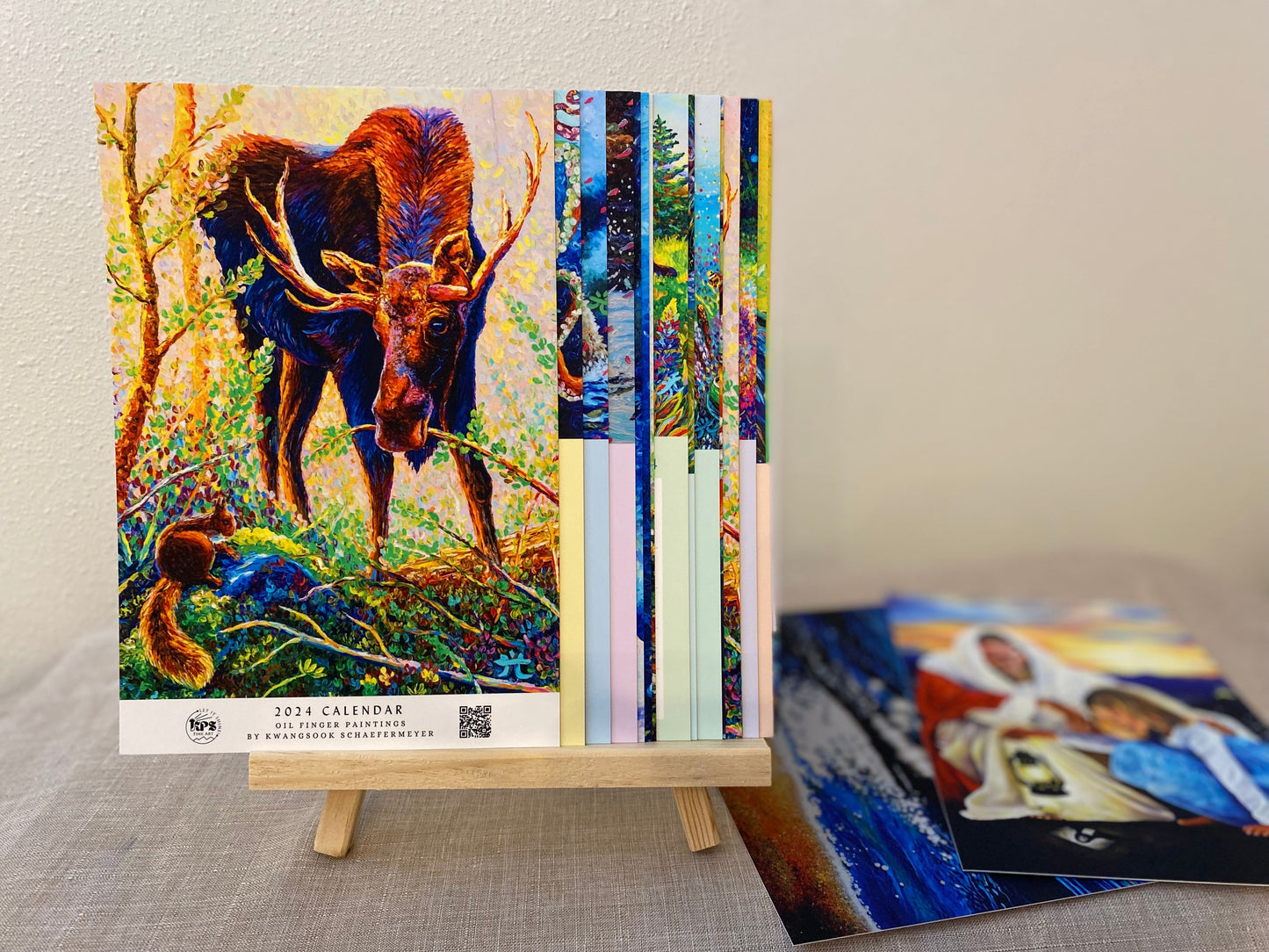 * 2024 Fine Art Calendar - 11x17” Wall calendar - 6x9”  Desk Calendar - Collection of Wildlife Oil Finger Paintings