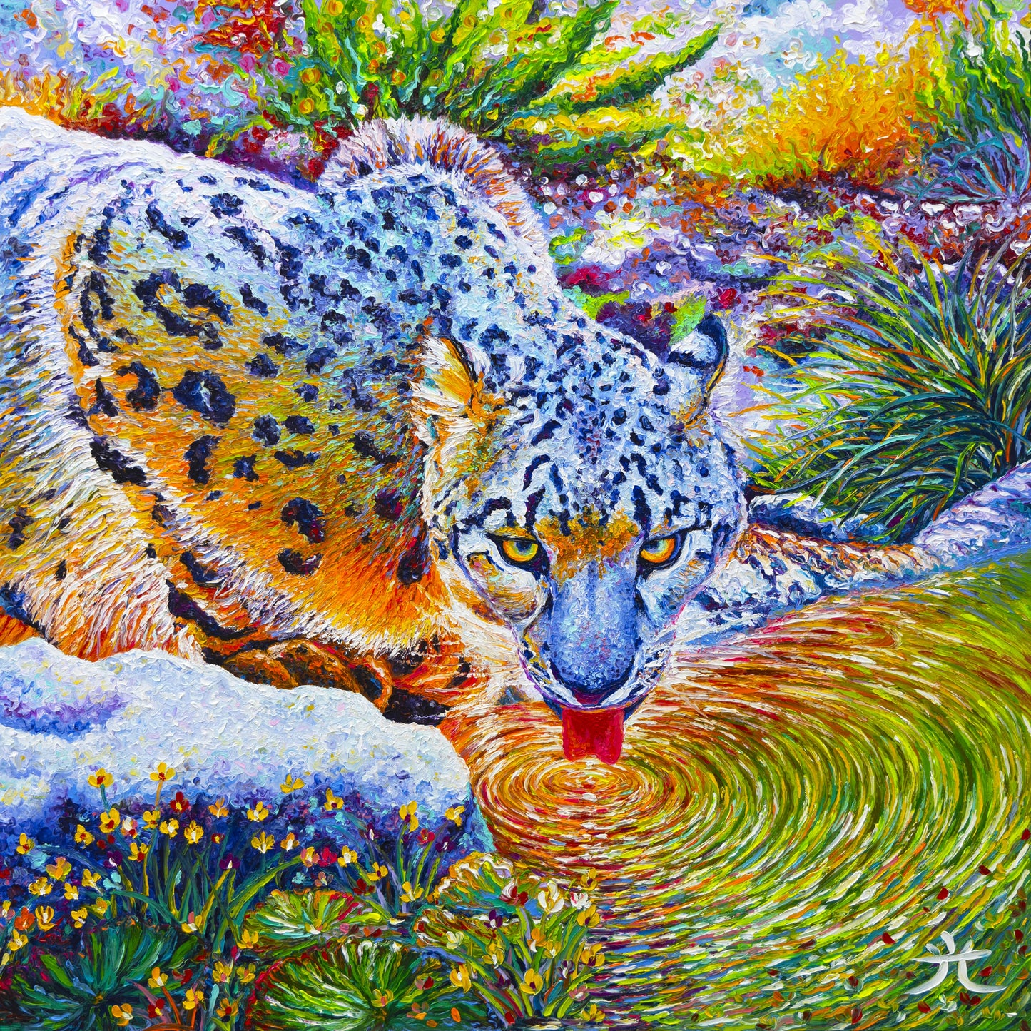 Snow Leopard Painting - Oil Finger painting - Giclée Fine Art Print