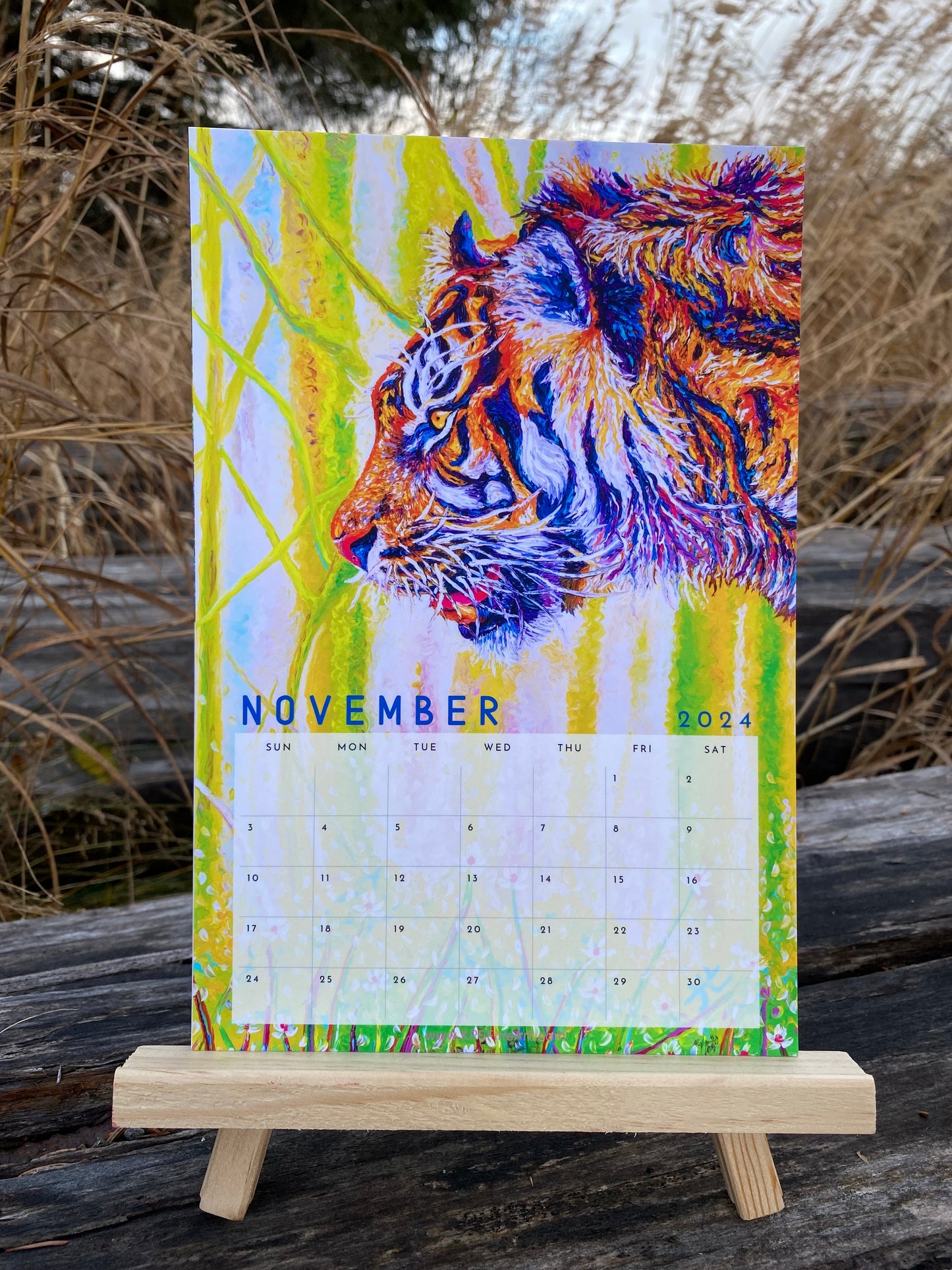 * 2024 Fine Art Calendar - 11x17” Wall calendar - 6x9”  Desk Calendar - Collection of Wildlife Oil Finger Paintings