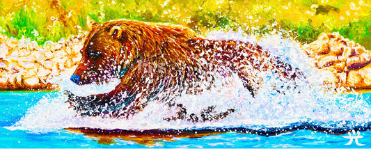 "Hunting Time" - Brown Bear - Original Oil Finger Painting